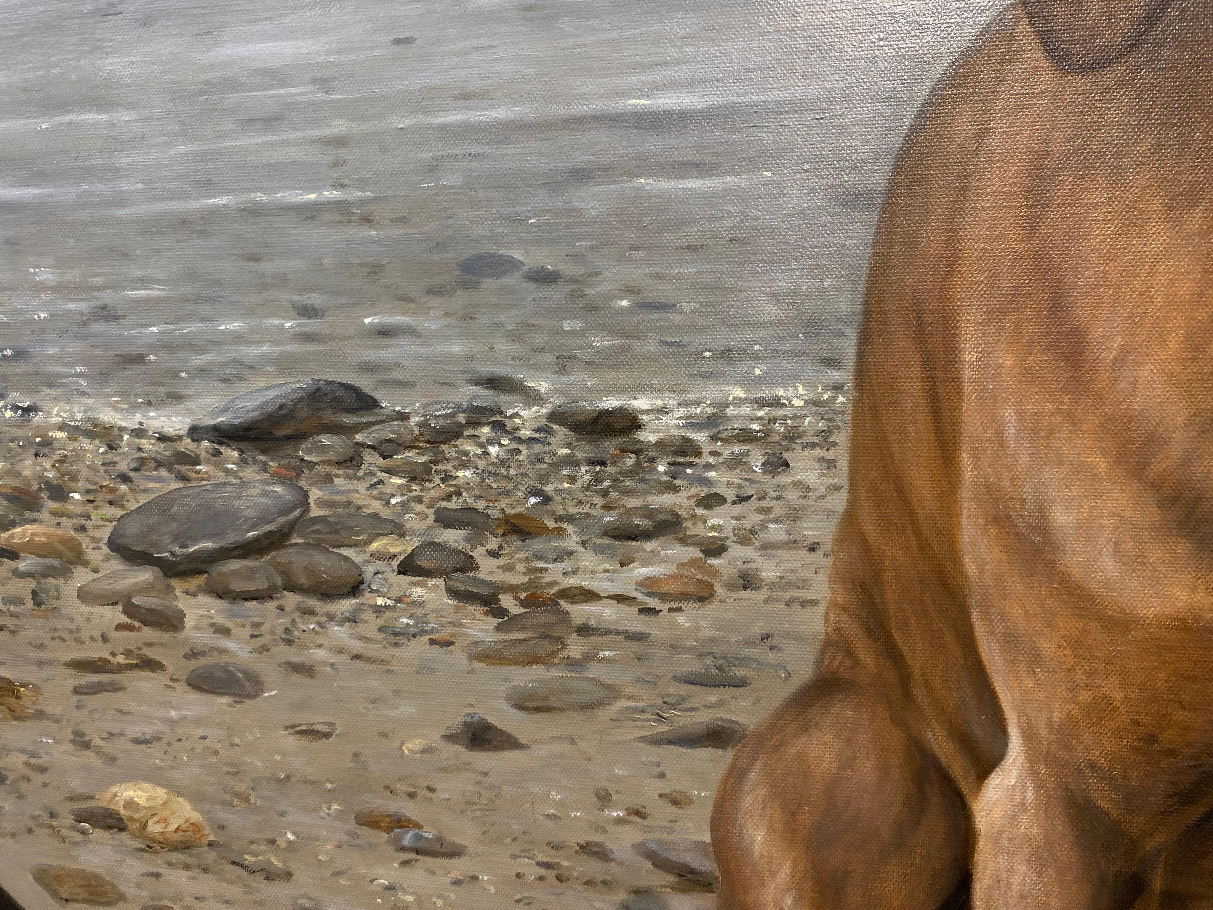 Trois amis heureux - peinture de paysage contemporaine du 21e siècle avec chiens en vente 3