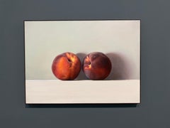 Two Peaches -21st Century Contemporary Realistic Still life Painting of Fruit
