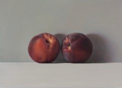 Two Peaches -21st Century Contemporary Realistic Still life Painting of Fruit