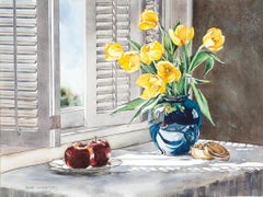 „Blaue Reflexionen“ rural, Aquarell-Stillleben