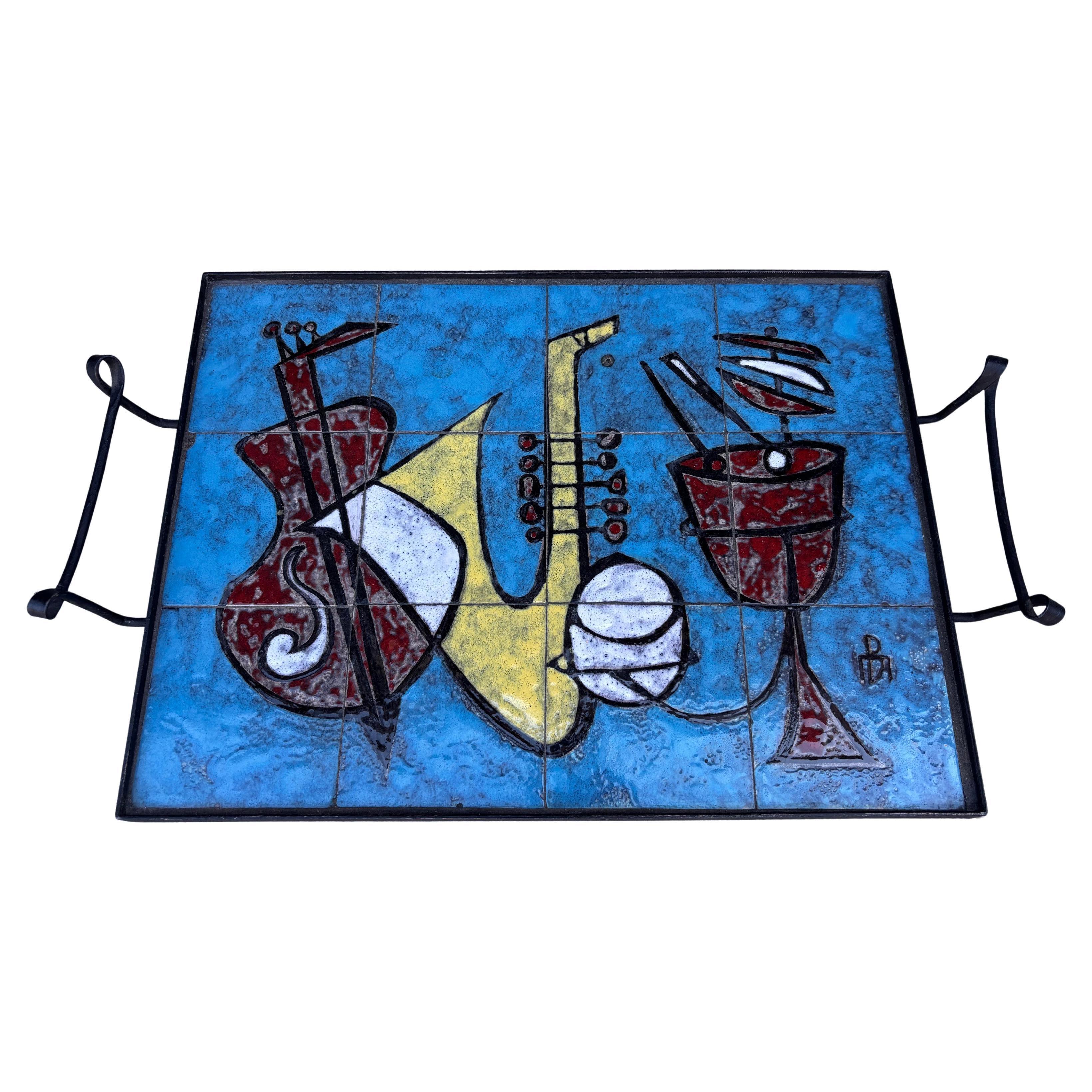 Bart Marechal Gand Tile Tray with Iron Frame For Sale