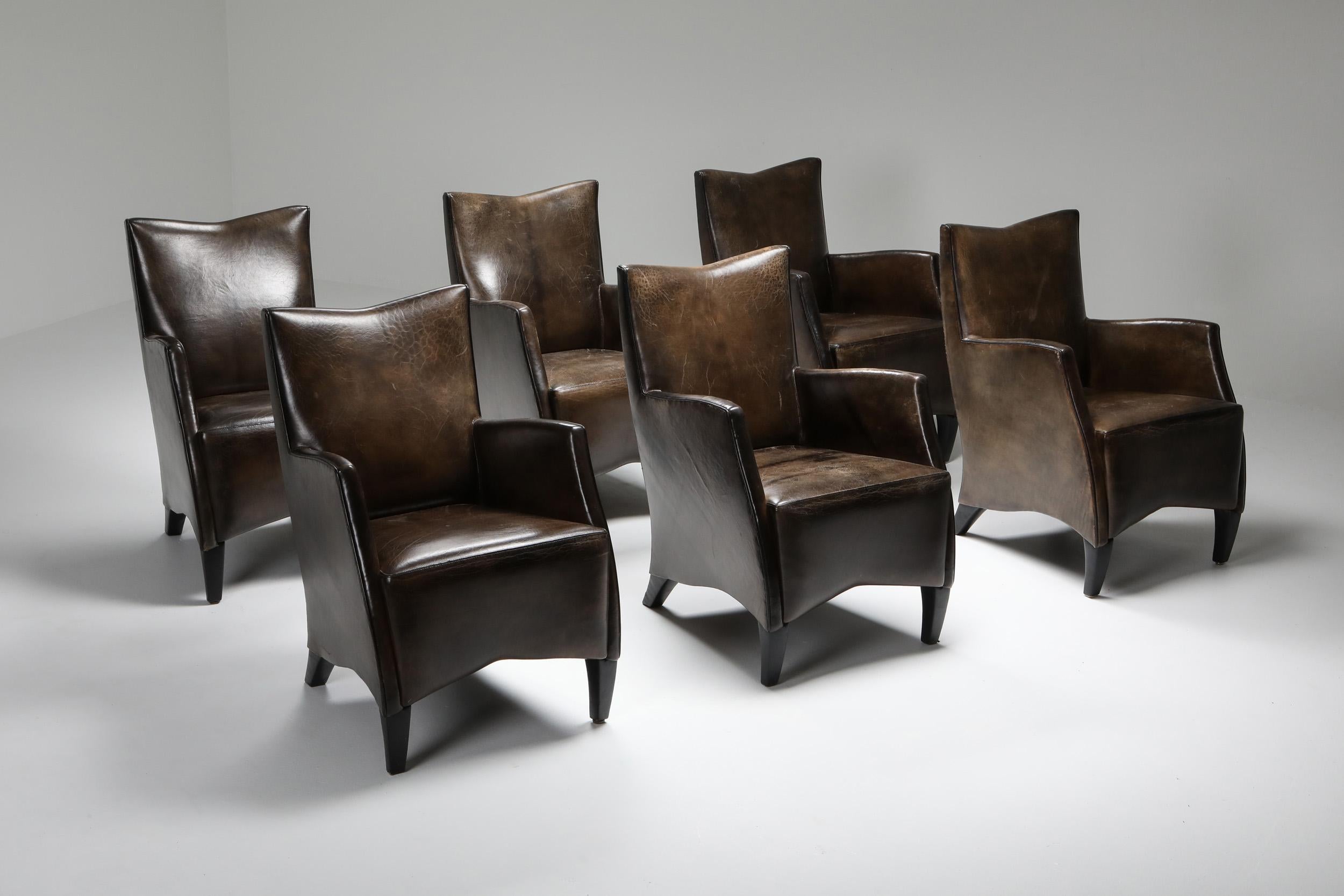 Art Deco Bart Van Bekhoven Armchairs in Brown Grey Patina Sheep Leather