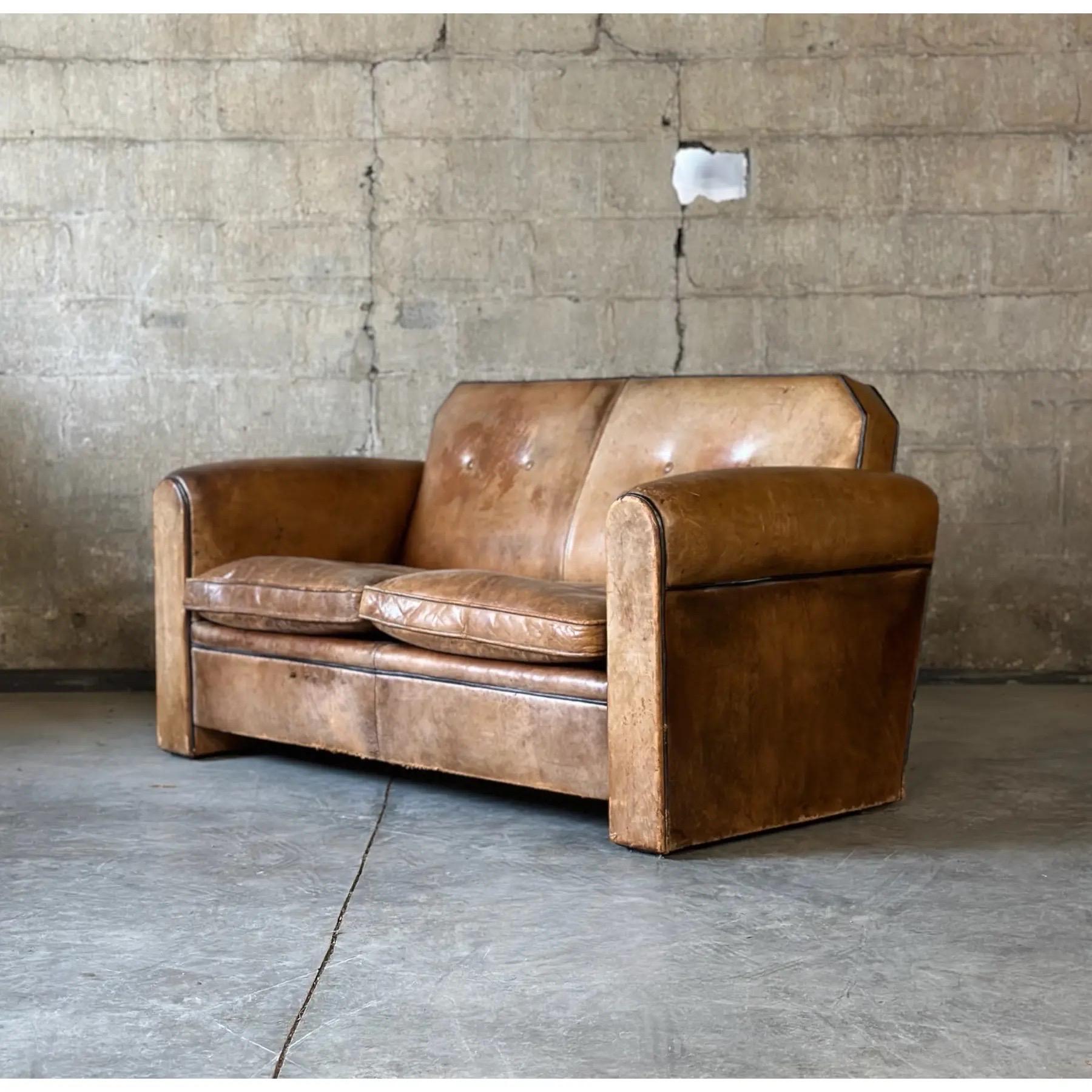 Bart Van Bekhoven Art Deco Leather Sofa in vendita