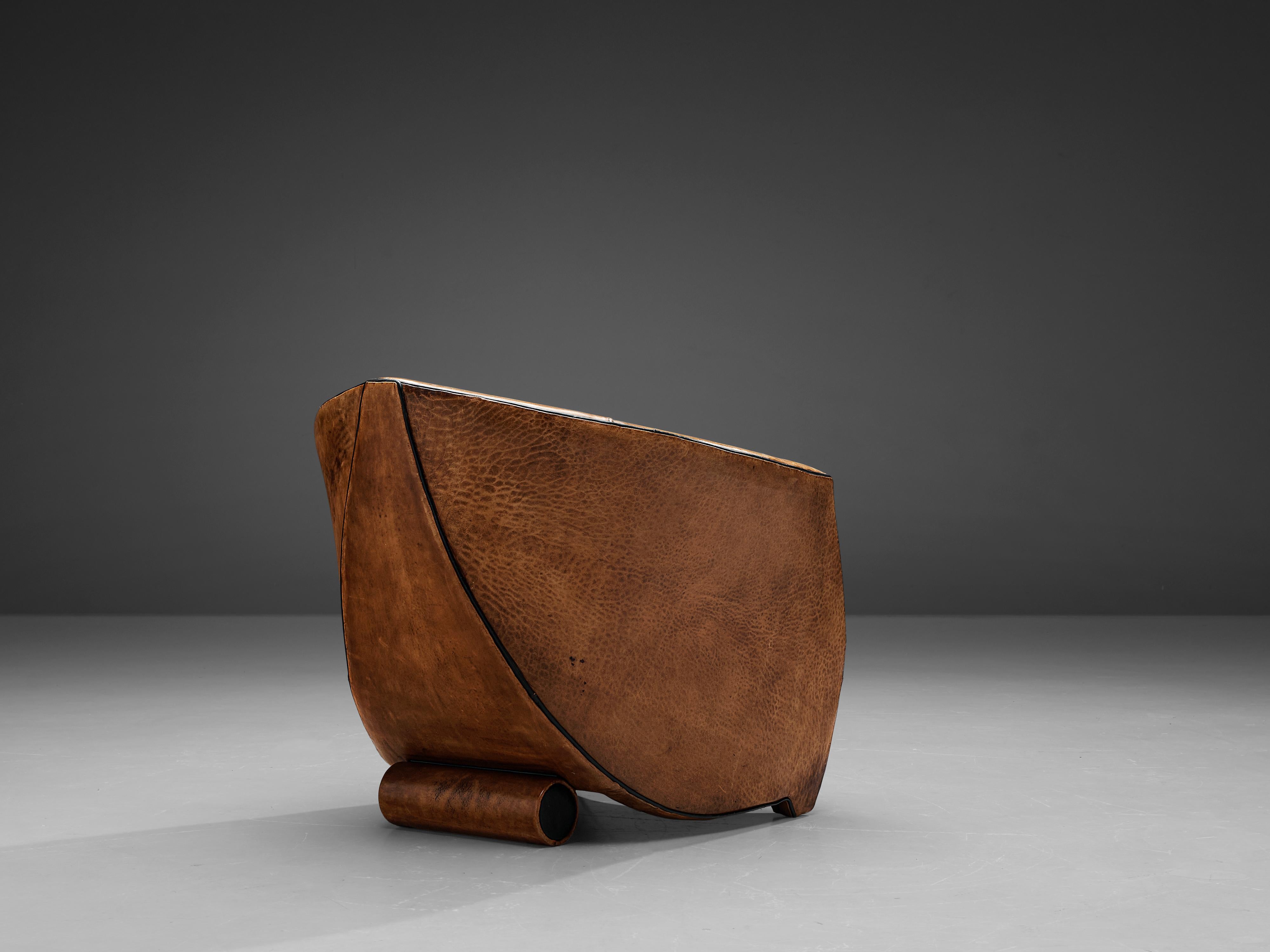 Art Deco Bart van Bekhoven 'Cocoon' Lounge Chair in Cognac Leather