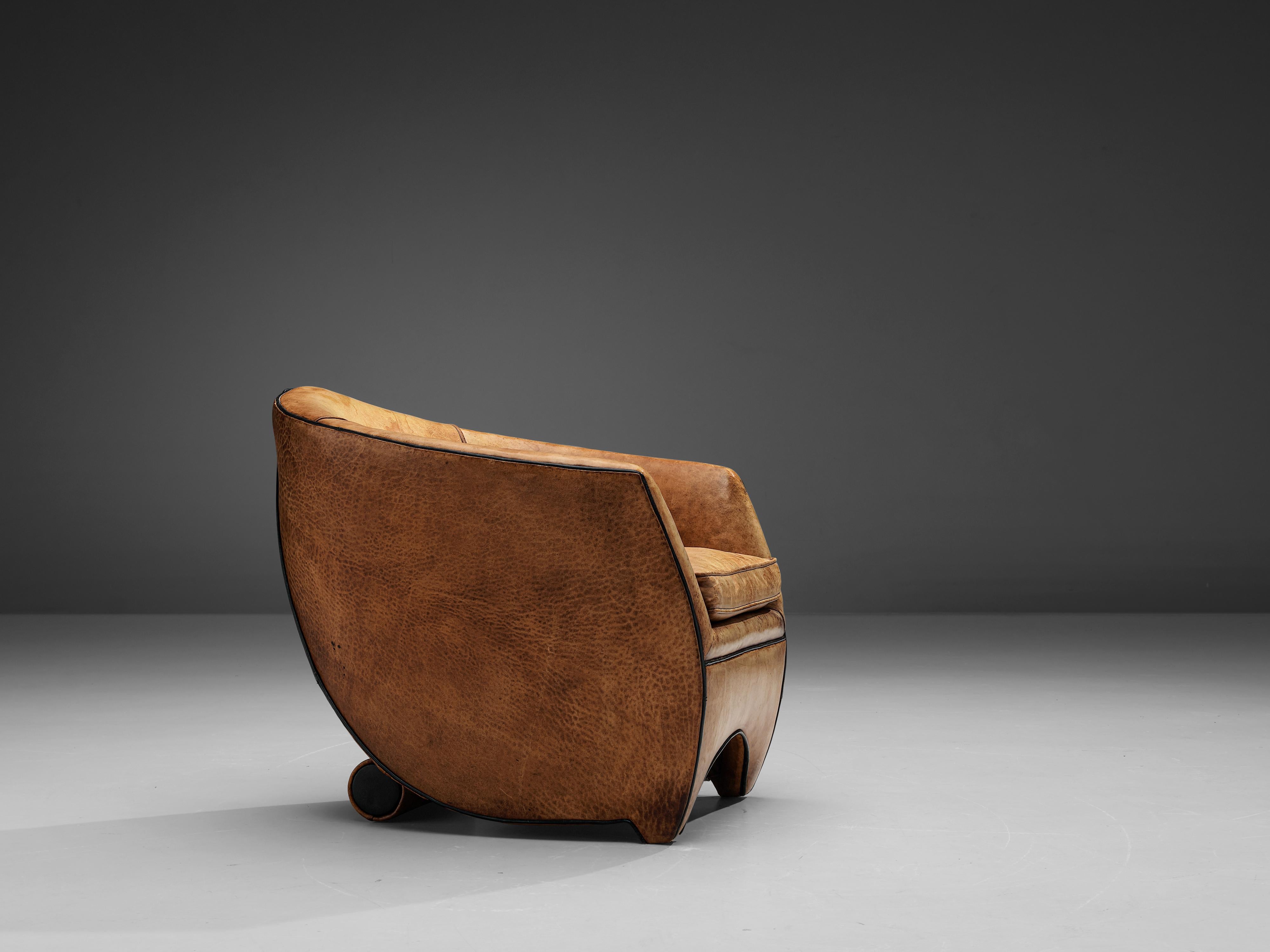 Dutch Bart van Bekhoven 'Cocoon' Lounge Chair in Cognac Leather