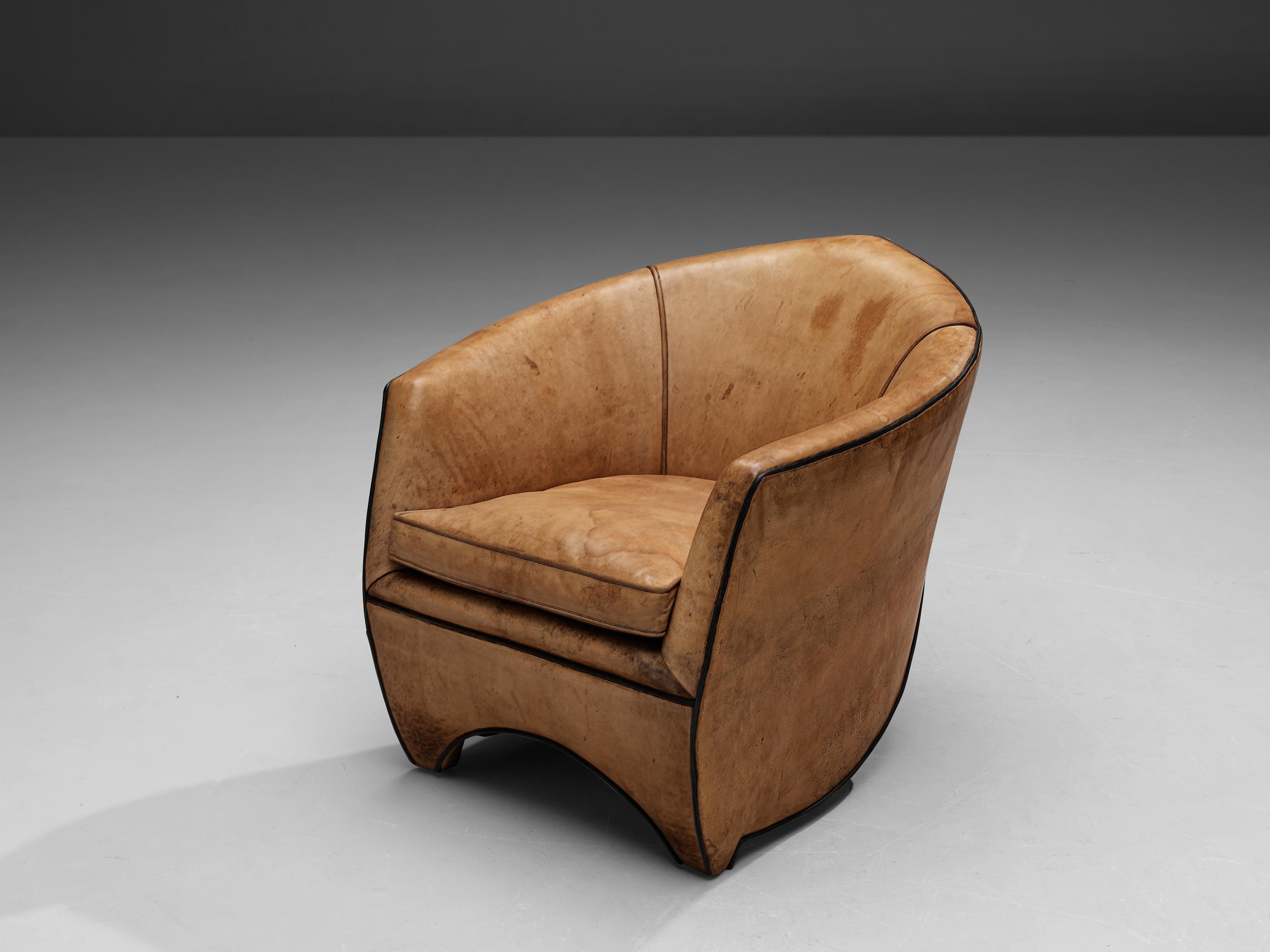 Late 20th Century Bart van Bekhoven 'Cocoon' Lounge Chair in Cognac Leather