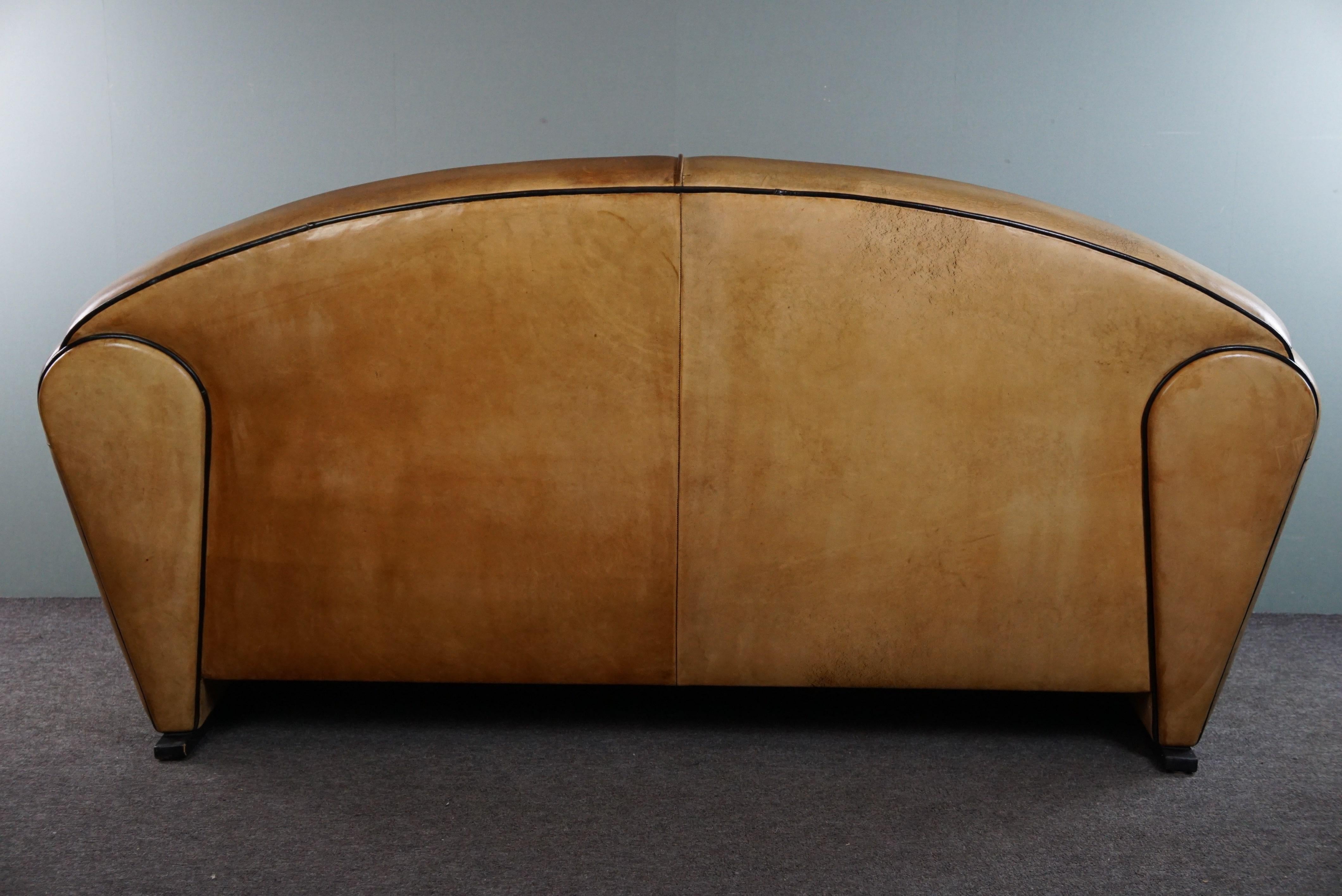 Bart van Bekhoven sheepleather 2-seater design sofa, beautiful light honey color For Sale 7