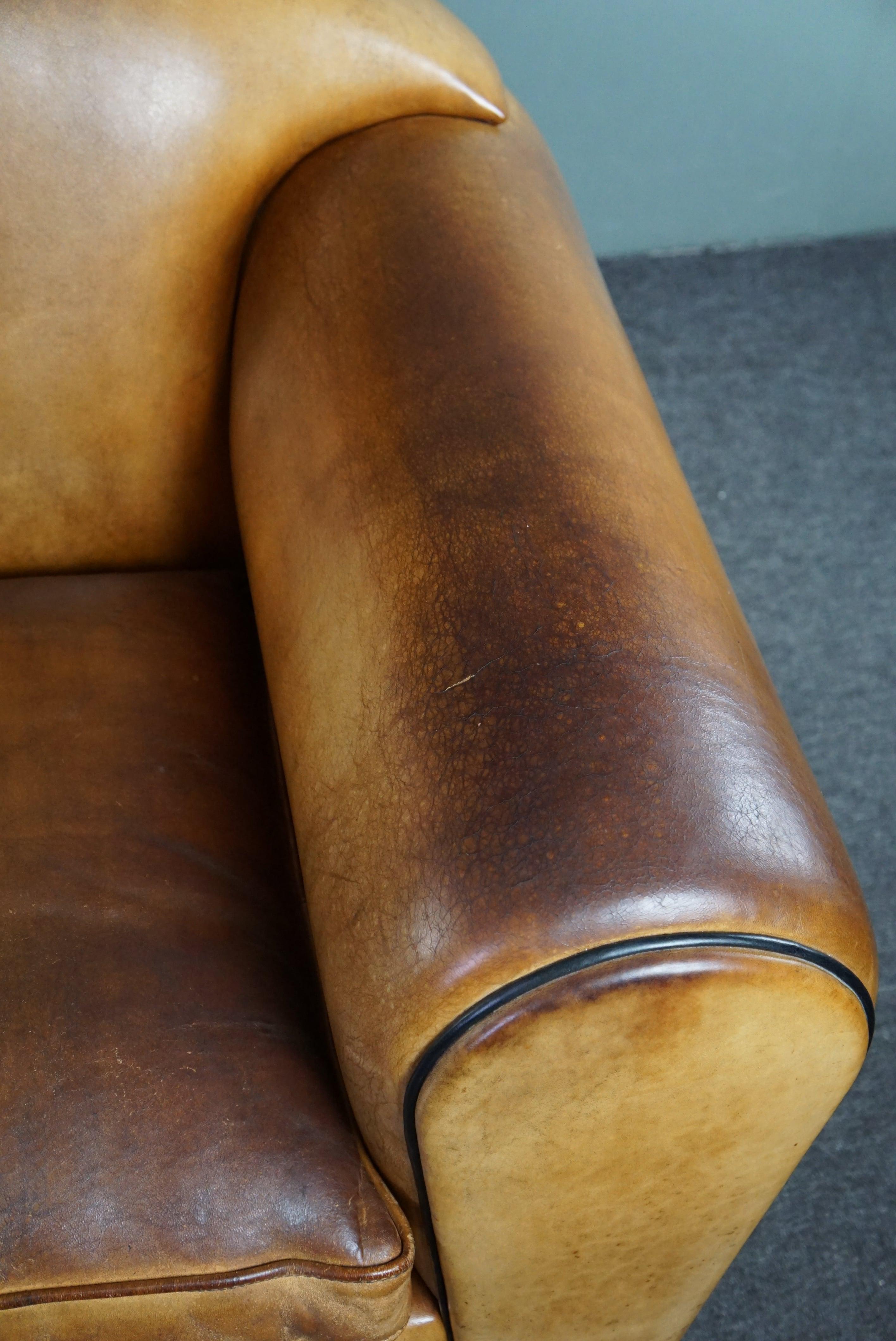 Leather Bart van Bekhoven sheepleather 2-seater design sofa, beautiful light honey color For Sale