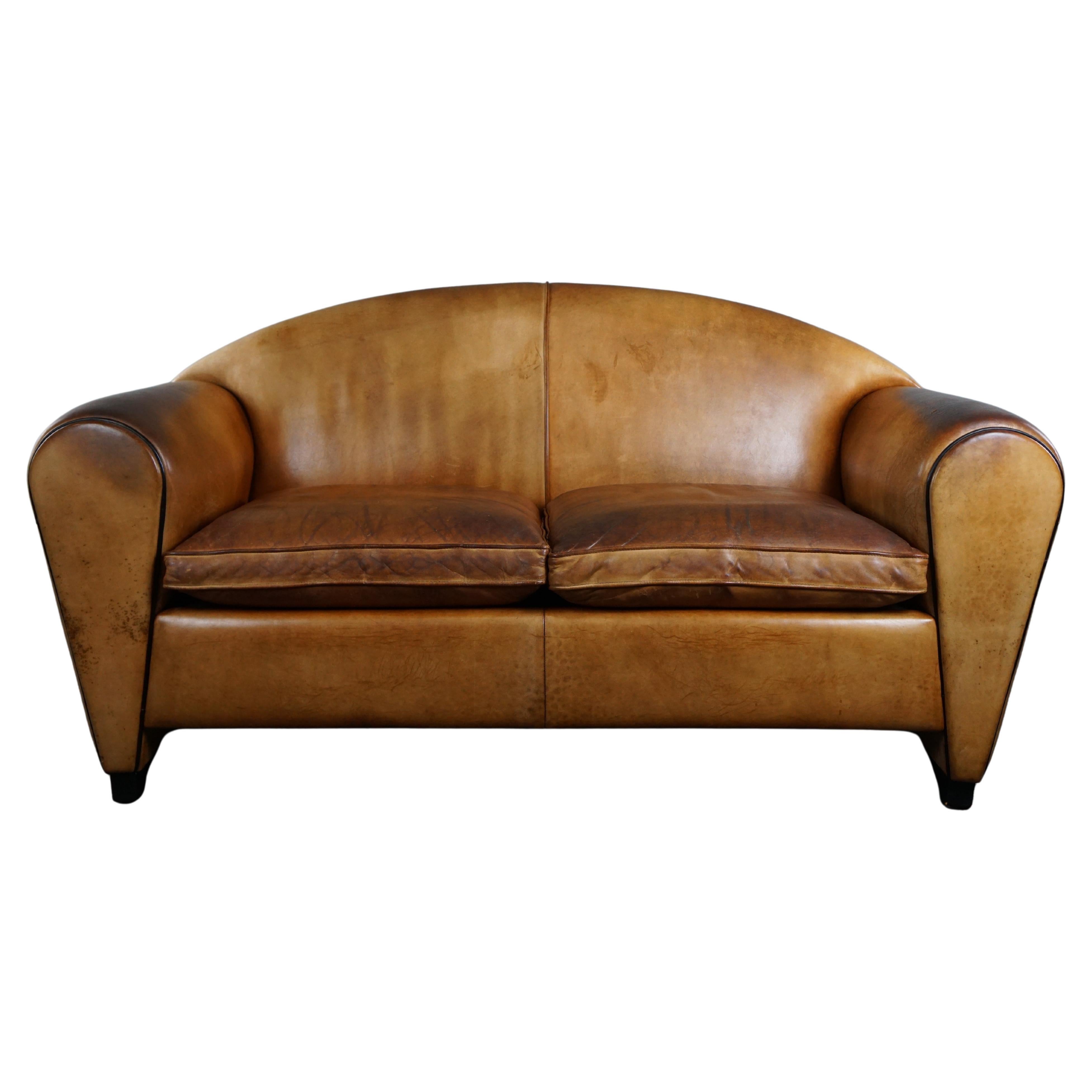 Bart van Bekhoven sheepleather 2-seater design sofa, beautiful light honey color For Sale