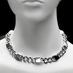 Bartek Silver Tone Curb Chain with Square Links Necklace