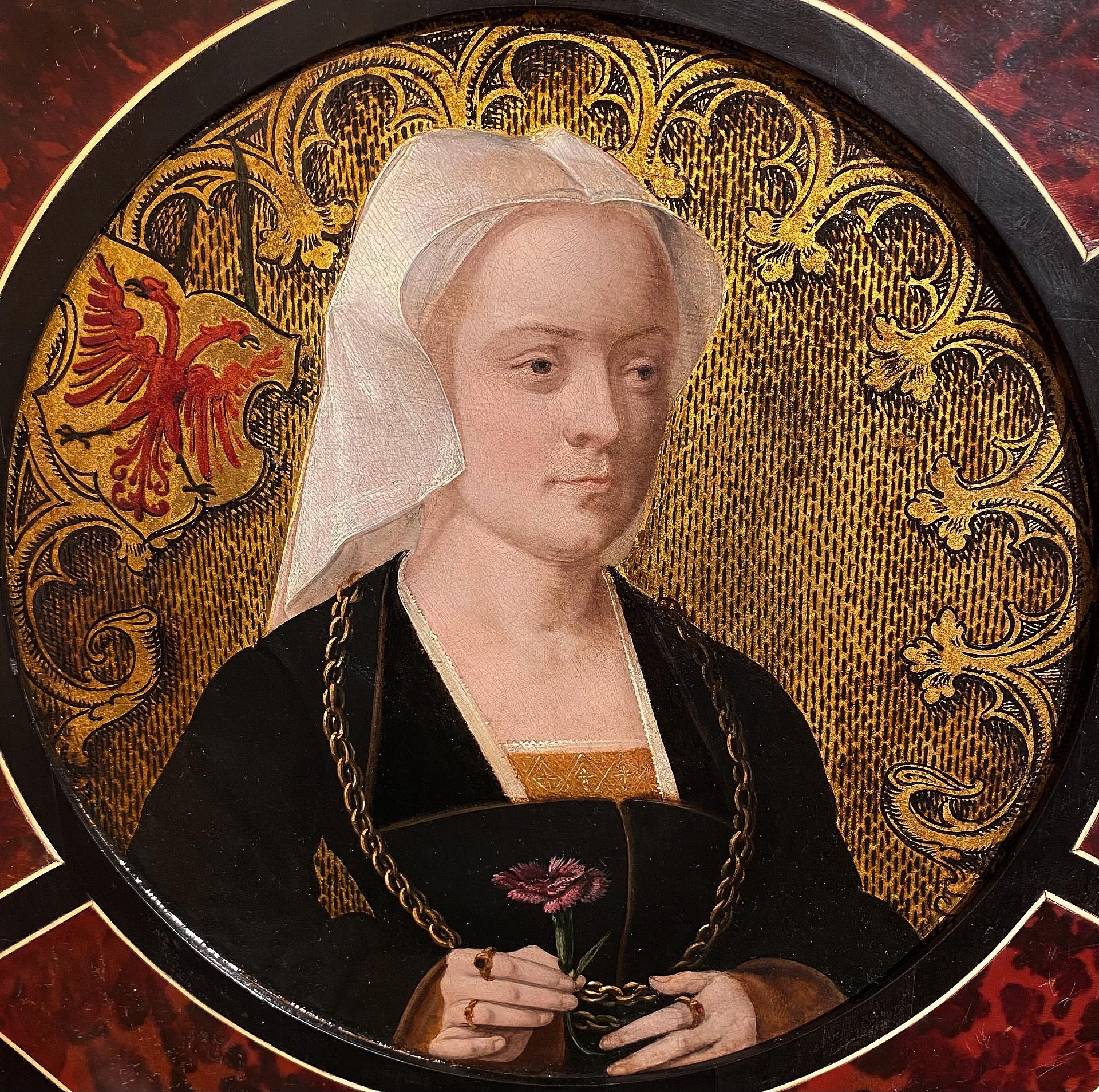Portrait Painting Barthel Bruyn.    - Portrait de l'archiduchesse Margaret d'Autriche, huile du 16ème siècle, maître ancien