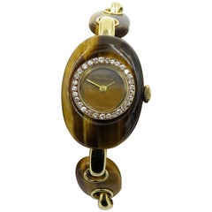 Barthelay Yellow Gold Tiger's Eye Diamond quartz Wristwatch