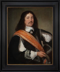 Used Portrait Gentleman Black Coat Orange Sash, Dutch Old Master, Oil on Panel c.1650