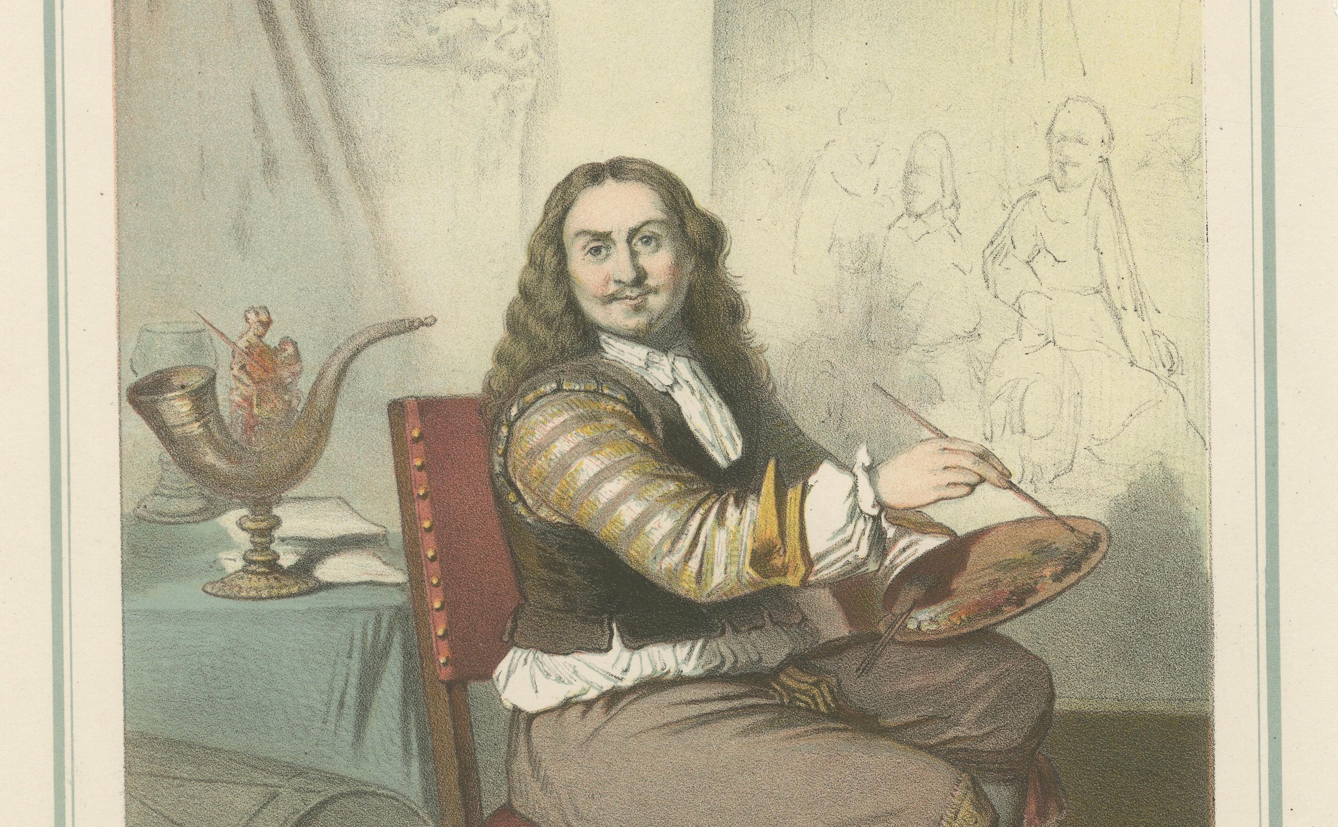 Bartholomeus van der Helst an der Staffelei sitzend - Lithographie aus dem 19. Jahrhundert im Zustand „Gut“ im Angebot in Langweer, NL