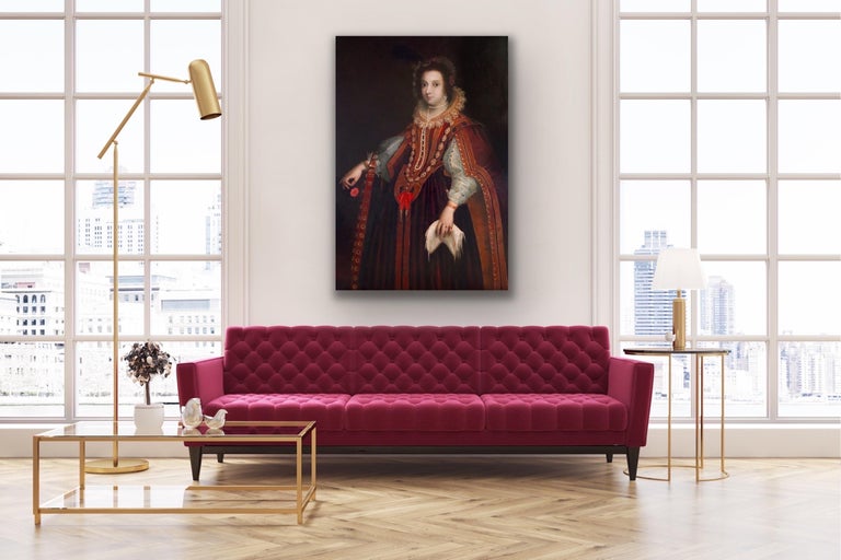 Huge 16th century Spanish portrait of a young lady - Royal court Pearl For Sale 4