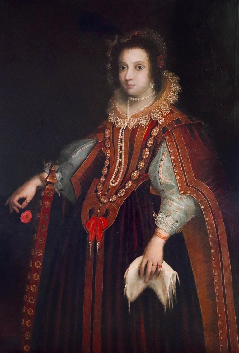 Bartolomé Gonzales Portrait Painting - Huge 16th century Spanish portrait of a young lady - Royal court Pearl