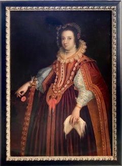 Grand portrait espagnol du 16ème siècle d'une jeune femme - Cour royale perlée