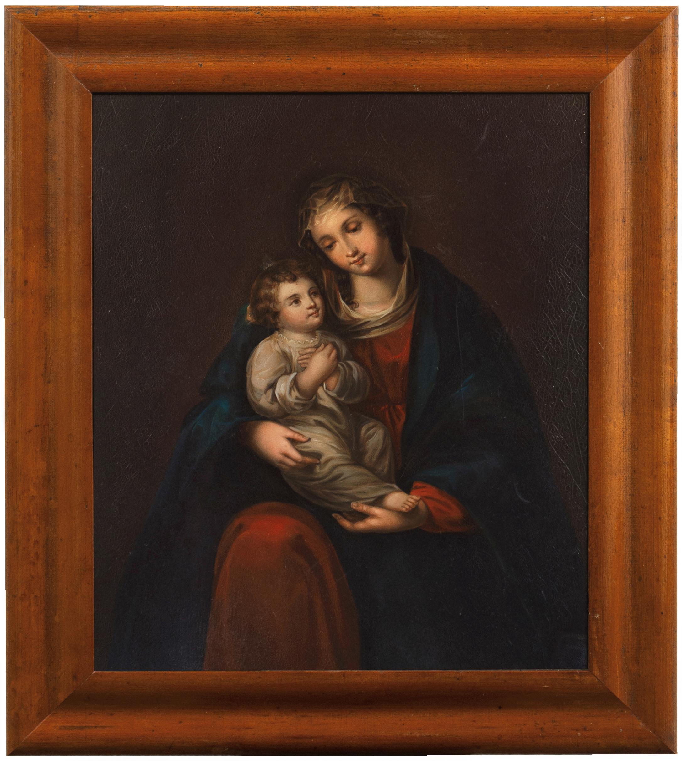 Virgen con el Niño', Barroco español, Virgen María con Jesús, Óleo devocional - Painting de Bartolomé Esteban Murillo