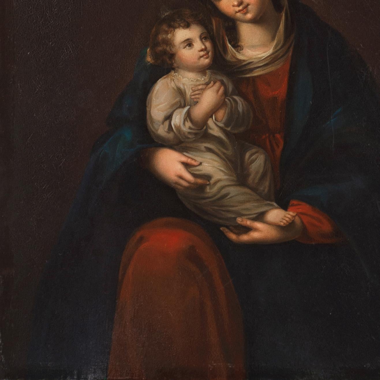 Virgen con el Niño', Barroco español, Virgen María con Jesús, Óleo devocional 1