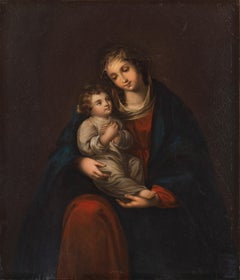 'Madonna and Child', Spanish Baroque, Virgin Mary with Jesus, Devotional Oil