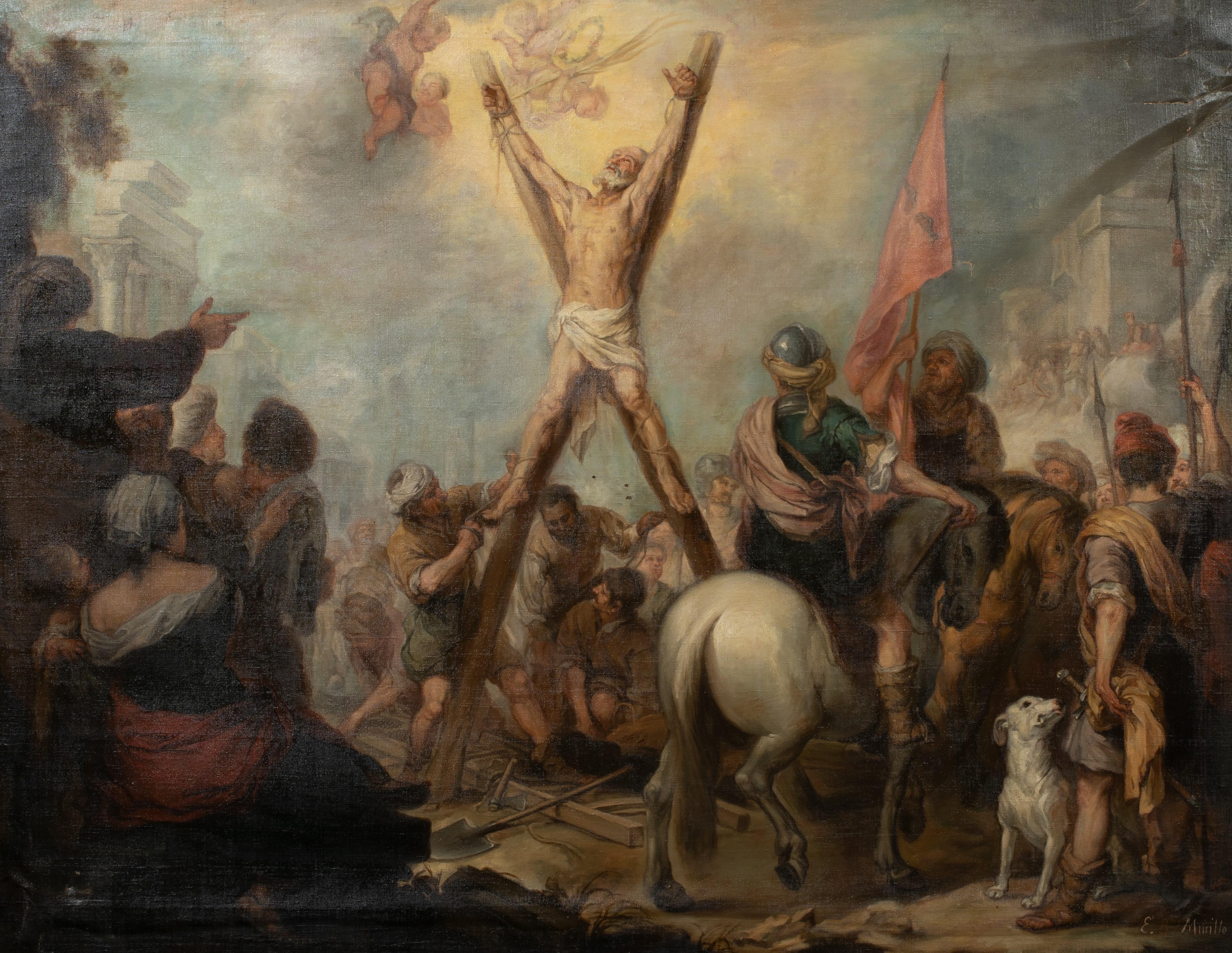 The Martyrdom Of Saint Andrews, 19e siècle - Painting de Bartolomé Esteban Murillo