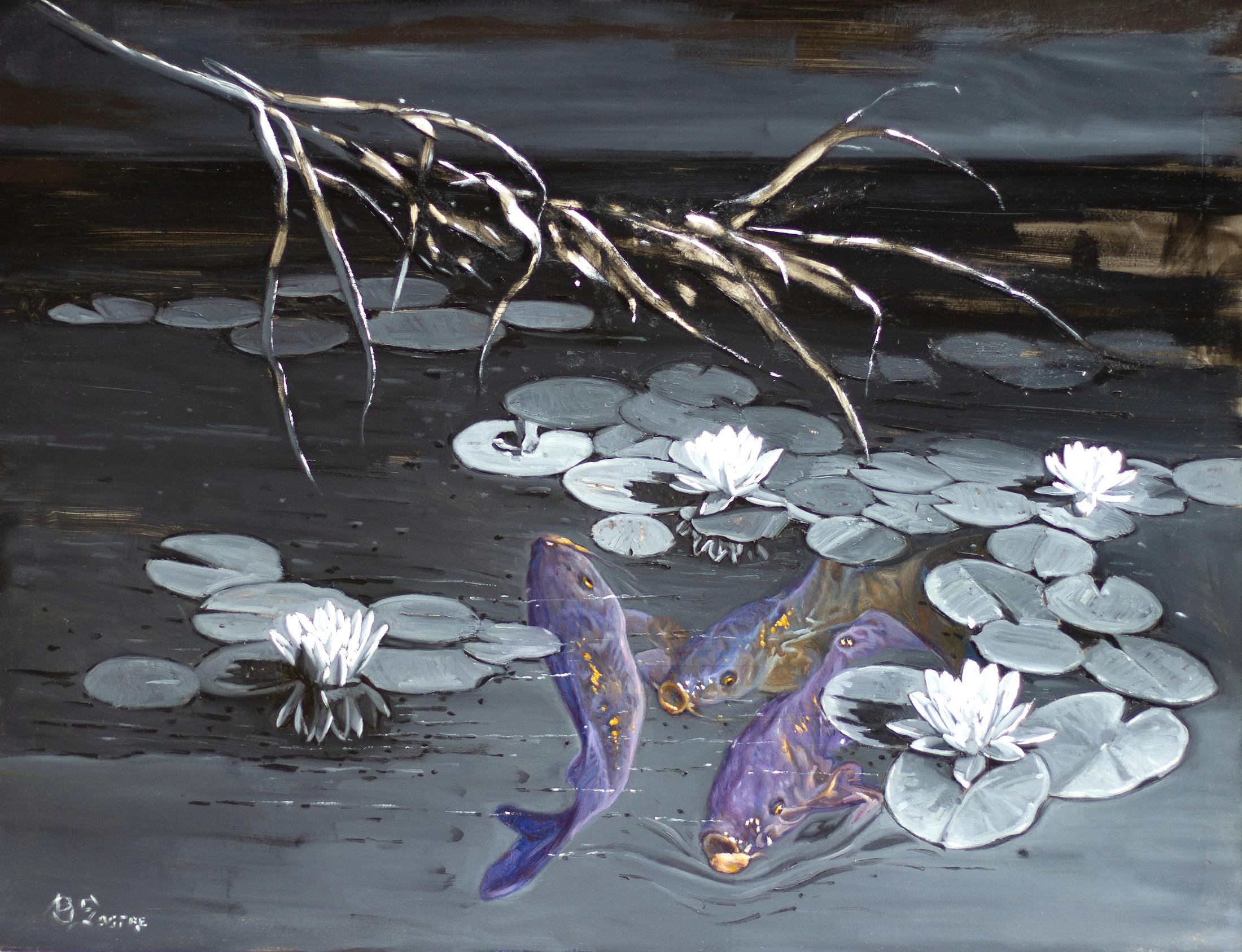 Bartolome Sastre Animal Painting – „Schauen in einem Teich“ Expressionistisches Gemälde