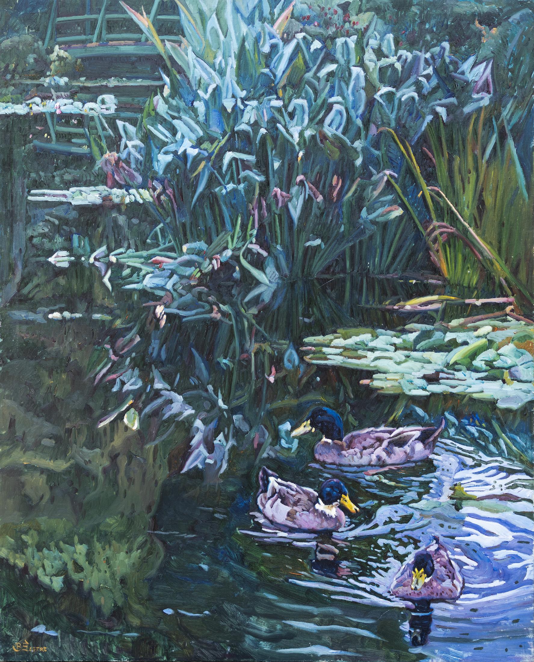Bartolome Sastre Animal Painting - Ducks in a Pond 