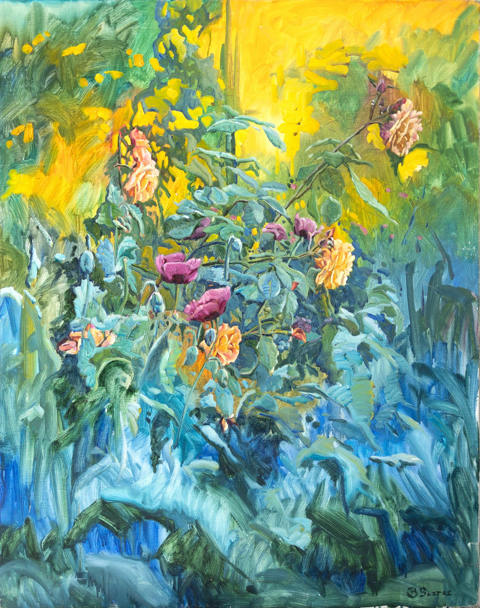 Bartolome Sastre Landscape Painting - "Estudio de Rosas 1" Floral Impressionist Painting