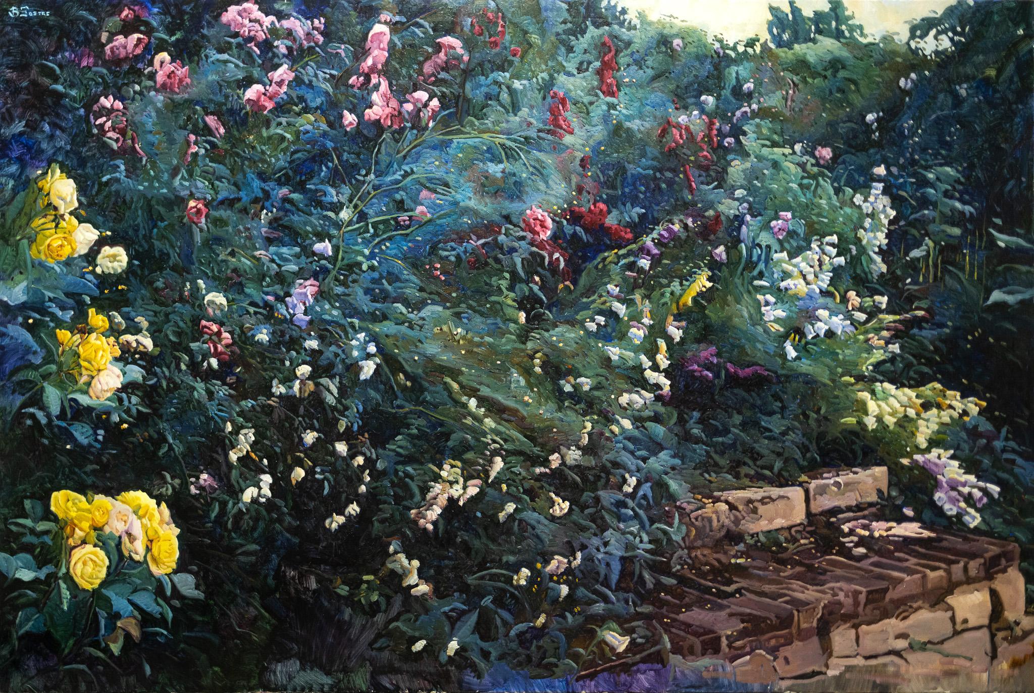 Still-Life Painting Bartolome Sastre - Scène impressionniste fleurs en fleurs