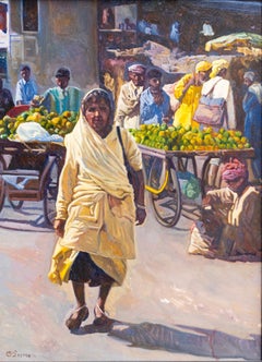 „Indianische Frau“ Straßenszene auf einem indischen Markt
