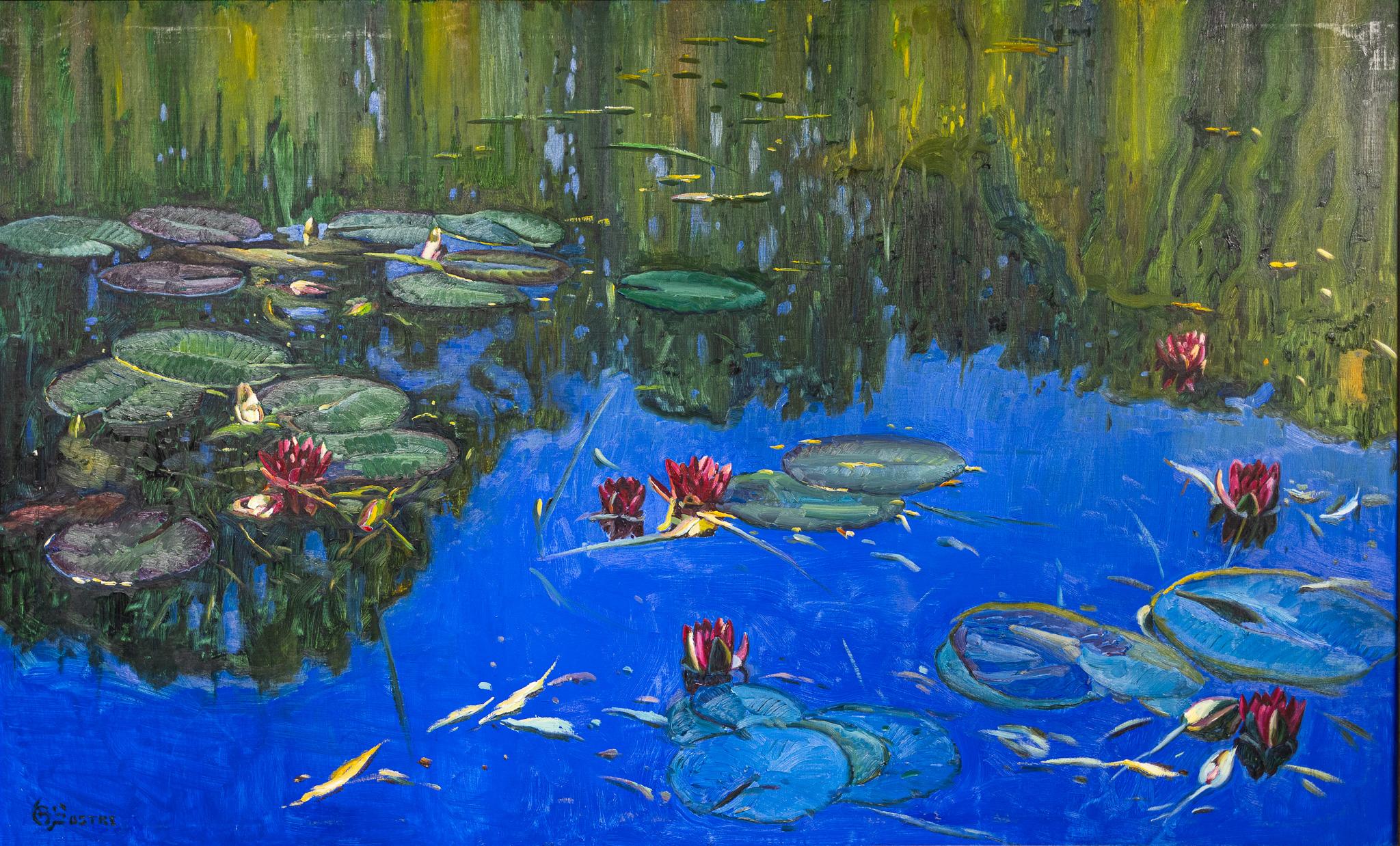 Bartolome Sastre Landscape Painting - "Nenufares" Creek with Lilypads  