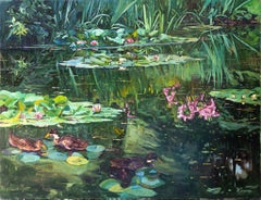 "The Freshness of Green" Scene of a Pond with Ducks