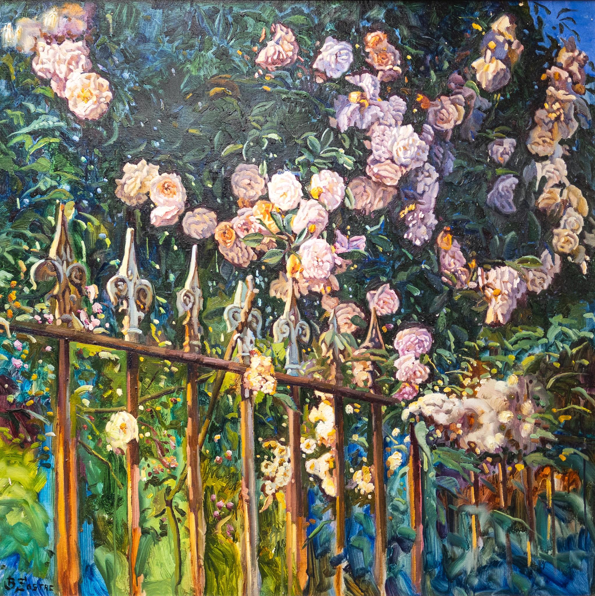 Bartolome Sastre Landscape Painting - "Verja" Floral Scene with Roses