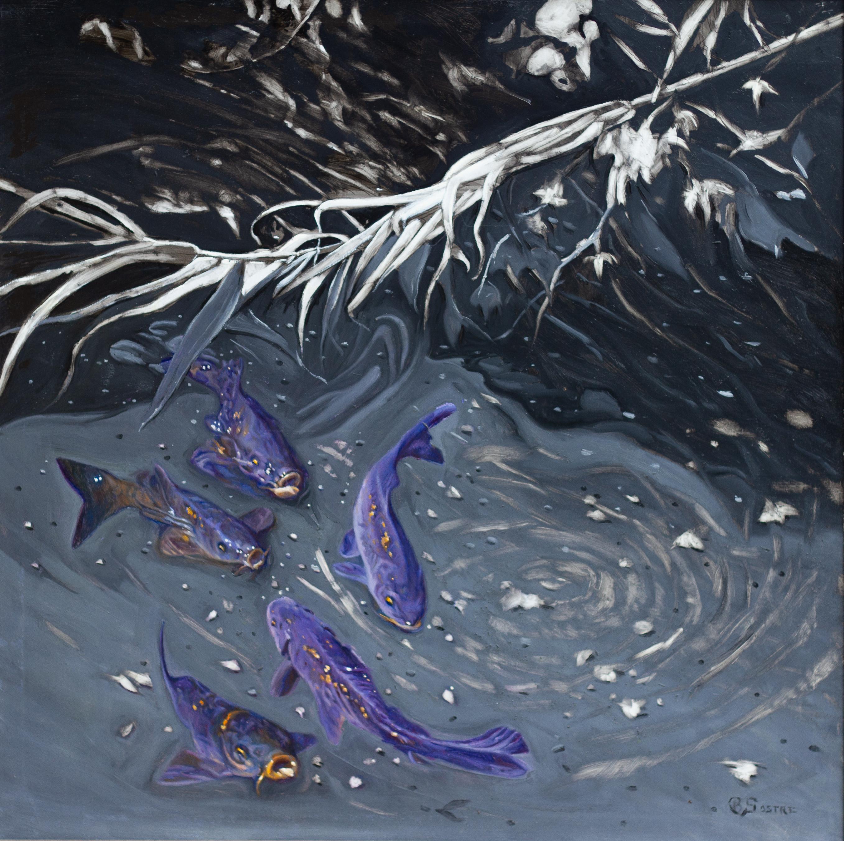 Animal Painting de Bartolome Sastre - "Carpa púrpura" Escena expresionista de la naturaleza