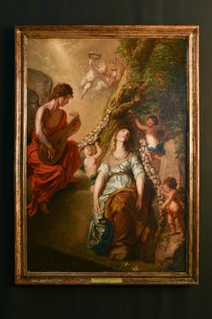 Antique 17th century oil on canvas painting 'Ectasy of Saint Cecilia' 