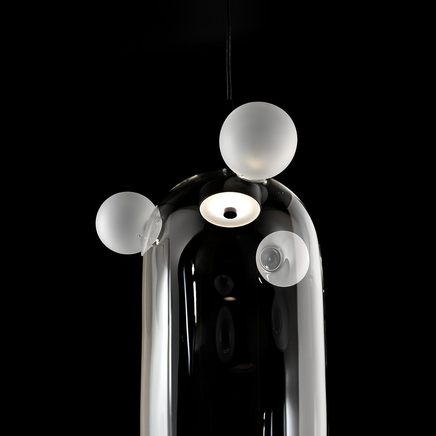 Modern Bartolomeo, Melogranoblu, Suspension Lamp, Clear Glass, Frosted Glass For Sale