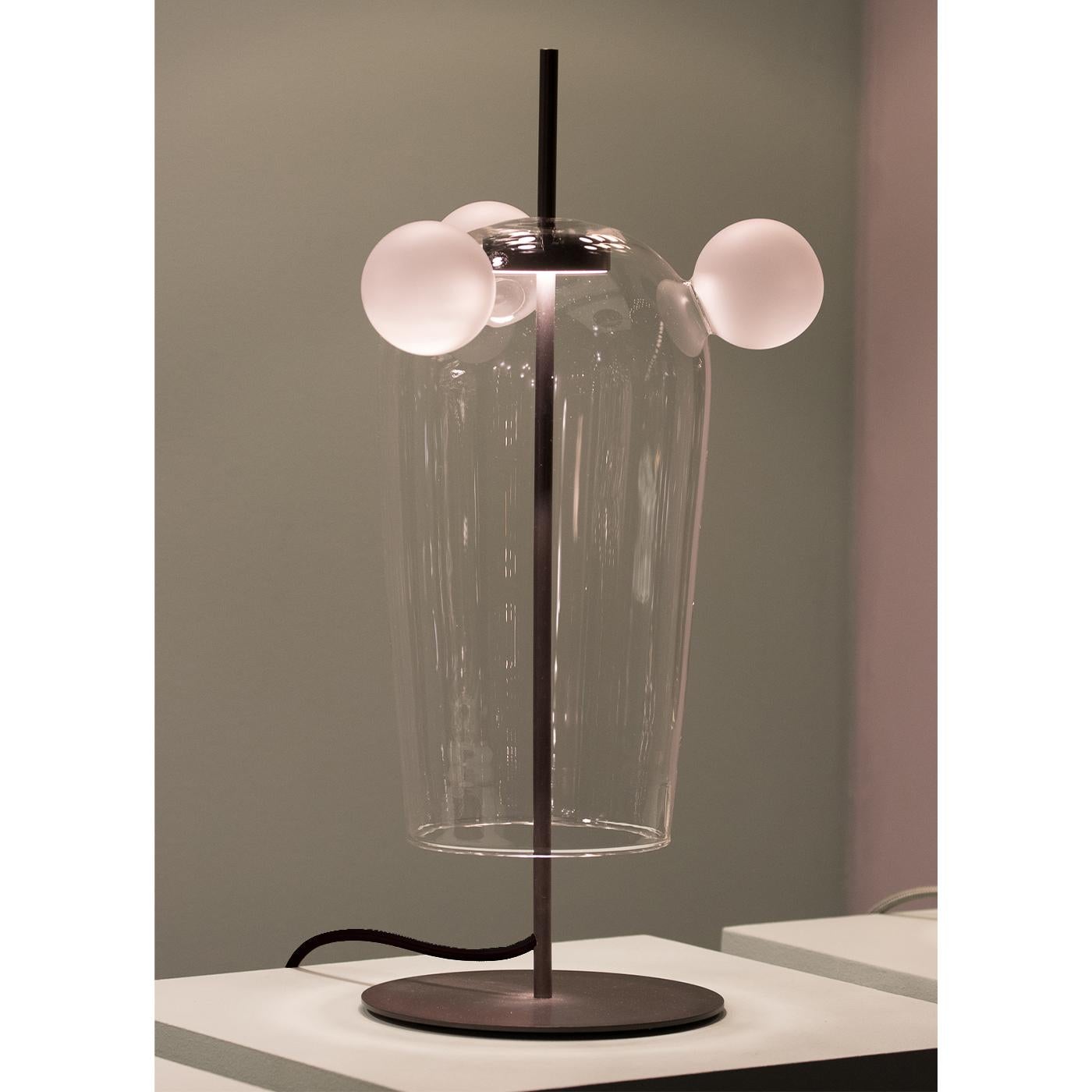 Hand-Crafted Bartolomeo, Melogranoblu, Table Lamp, Clear Glass, Frosted Glass For Sale