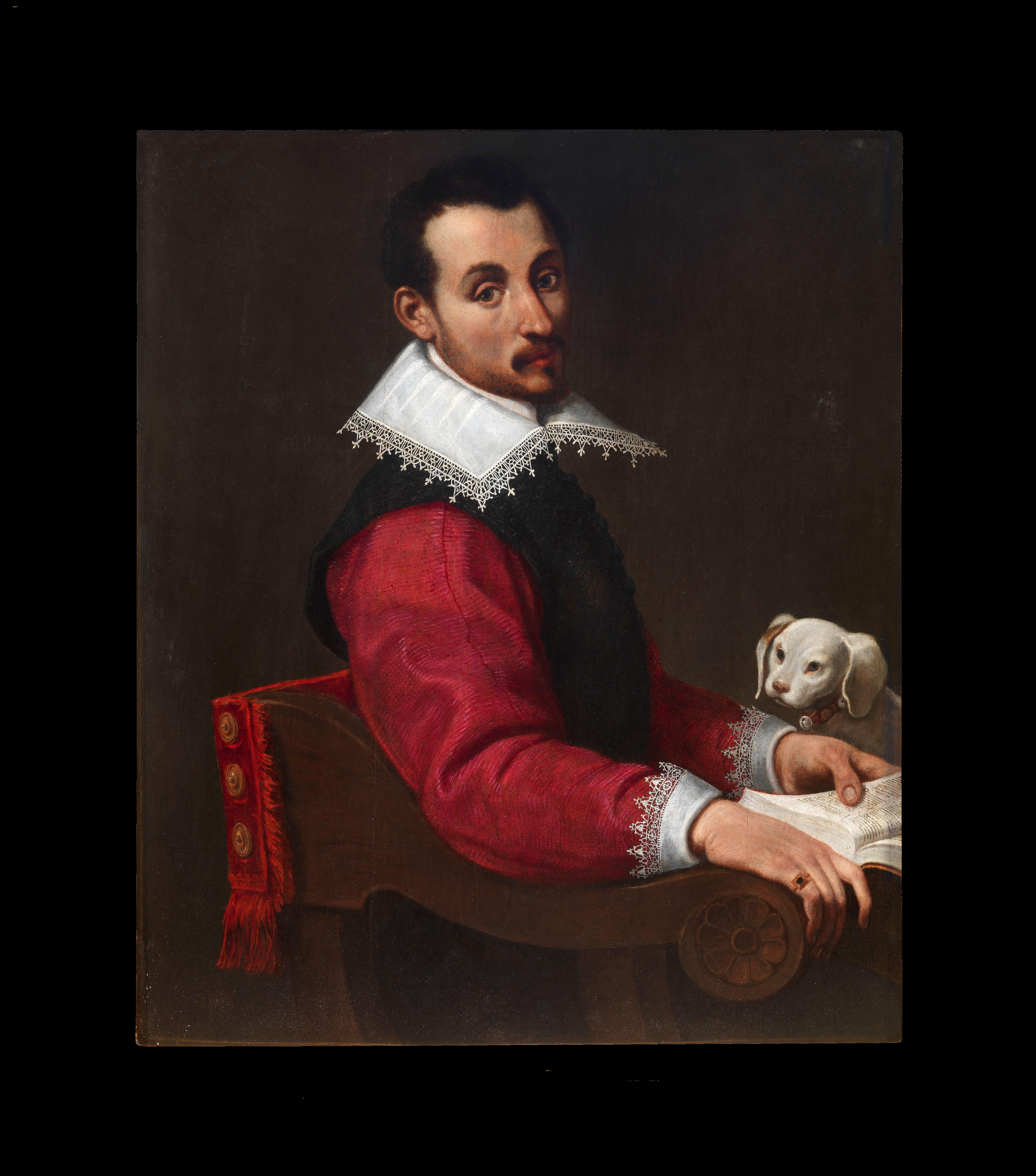 Ritratto di Gentiluomo con cane - Painting by Bartolomeo Passerotti