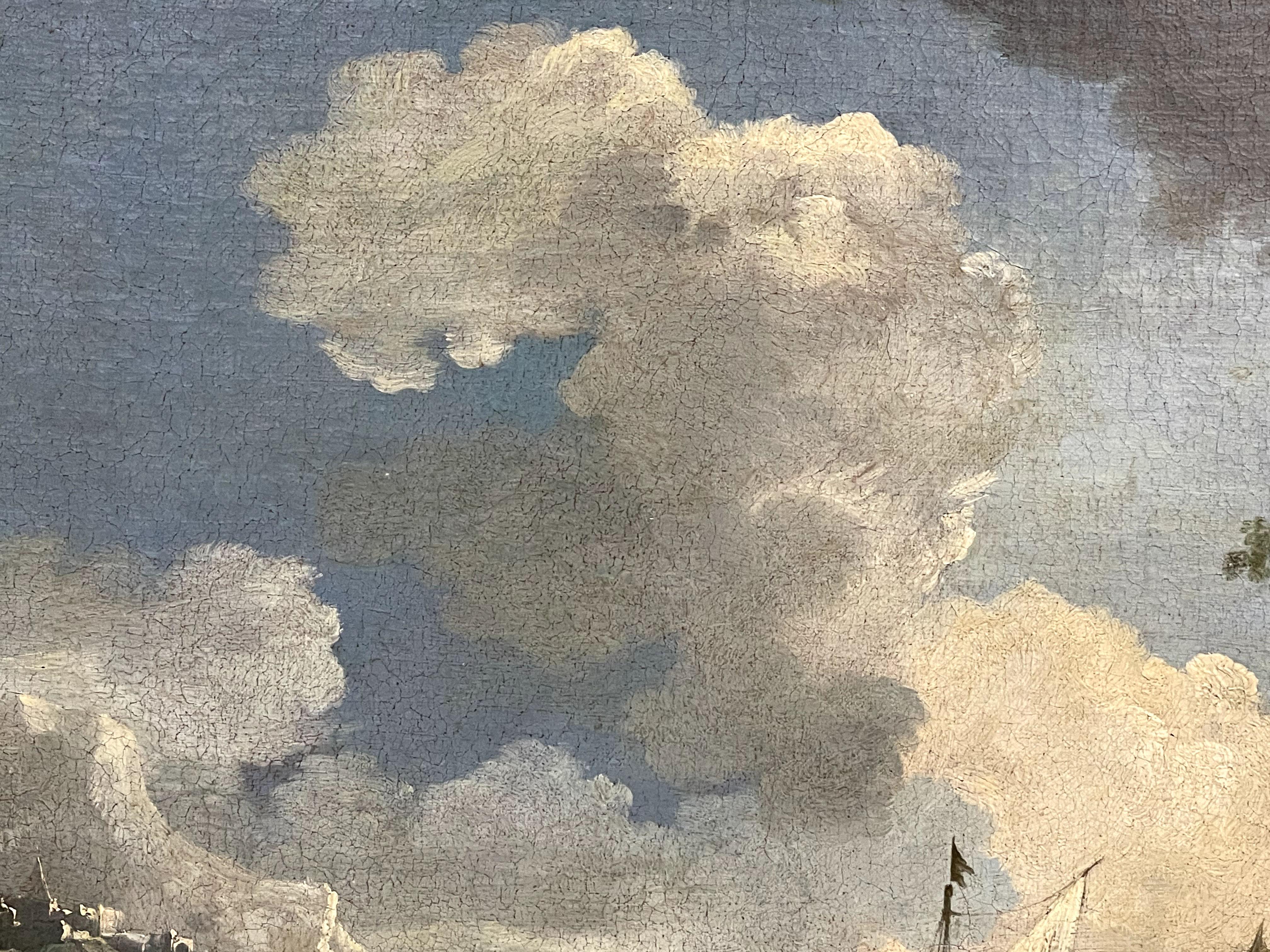 Bartolomeo Pedon (1665-1732) - Phantasielandschaft
Medium: Öl auf Leinwand
 Abmessungen: 84 x 121 cm (ungerahmt), 98 x 132 cm (gerahmt)
 Provenienz: Privatsammlung
Dieses fesselnde Ölgemälde von Bartolomeo Pedon, einem venezianischen Künstler, der