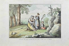 Antique Ciociara Prays in Front of her Husband's Grave by Bartolomeo Pinelli - 1815