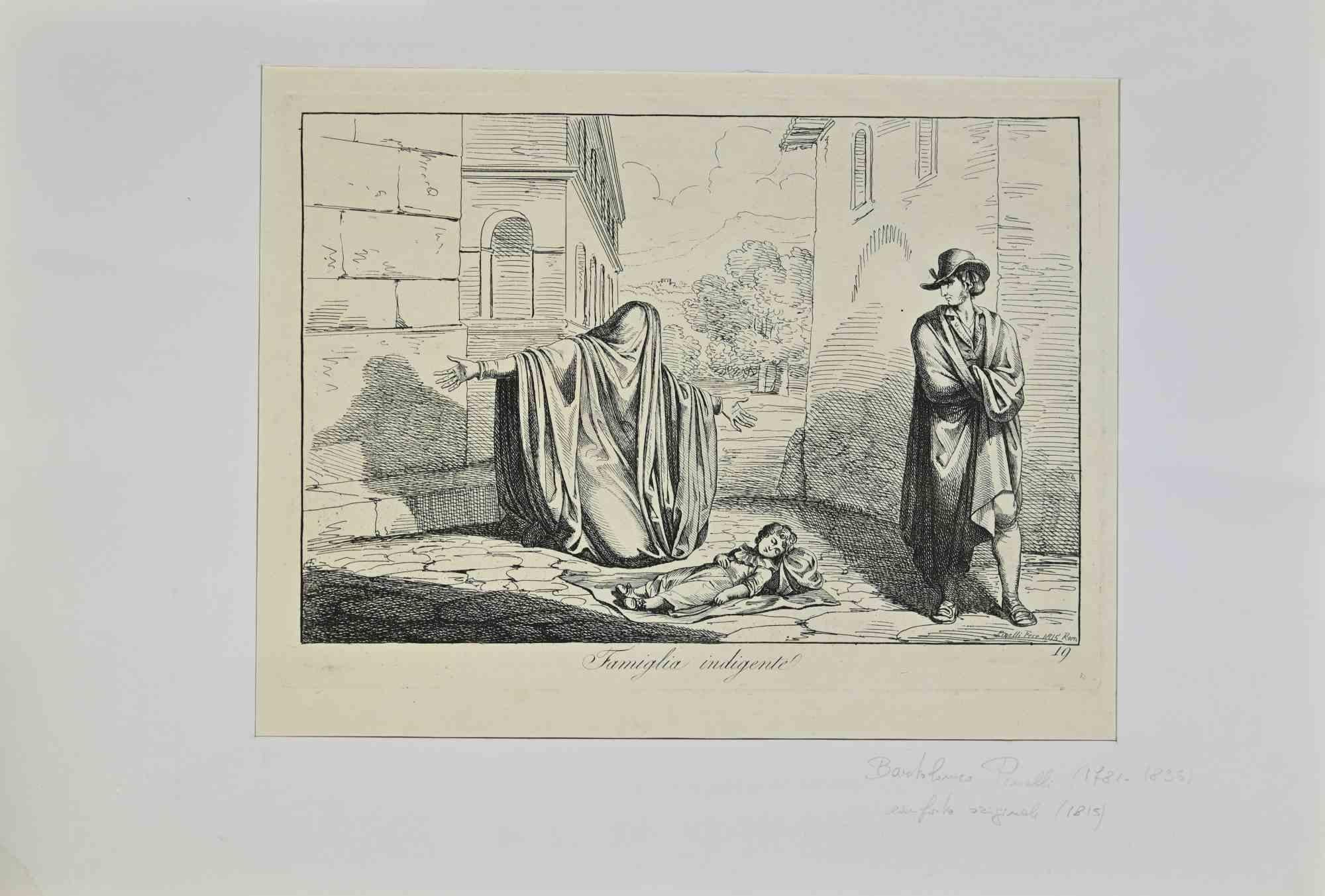 Family is an etching realized by Bartolomeo Pinelli in the 19th Century.

Good conditions with slight foxing.

The artwork is realized through deft expressive strokes.