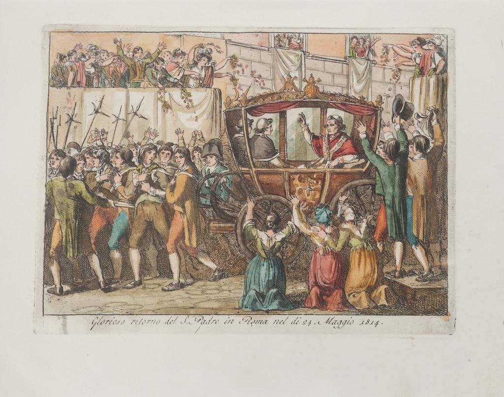 Figurative Print di Bartolomeo Pinelli - Ritorno glorioso del Santo Padre a Roma - Acquaforte da B. Pinelli - 1850