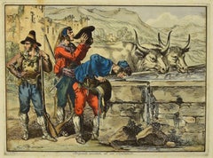 Romanischer römischer Kostüm - Original-Radierung und Aquarell von Bartolomeo Pinelli - 1820