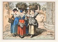 Les filles romaines du retour de la moisson - eau-forte de Bartolomeo Pinelli - 1819