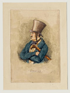 Self Portrait - Etching a Watercolor by Bartolomeo Pinelli - 19th Century