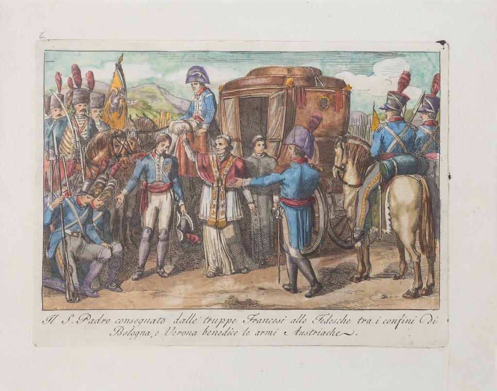 Le Saint-Père - livraison des troupes françaises - est une gravure originale en couleurs à la main réalisée par l'artiste italien Bartolomeo Pinelli en 1850.

Avec la description de l'œuvre d'art sur le bas en italien.

Très bonnes conditions.

Ce