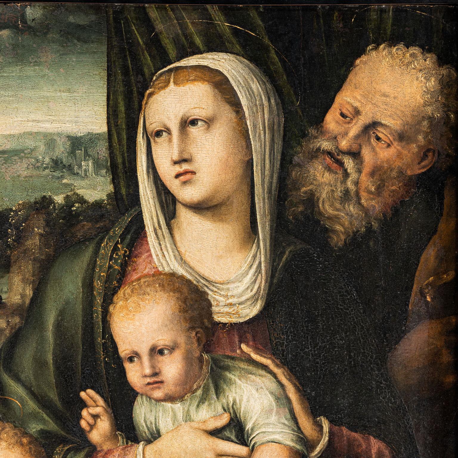 Holy Family with Saint John, first half of the 16th century - Painting by Bartolomeo Ramenghi