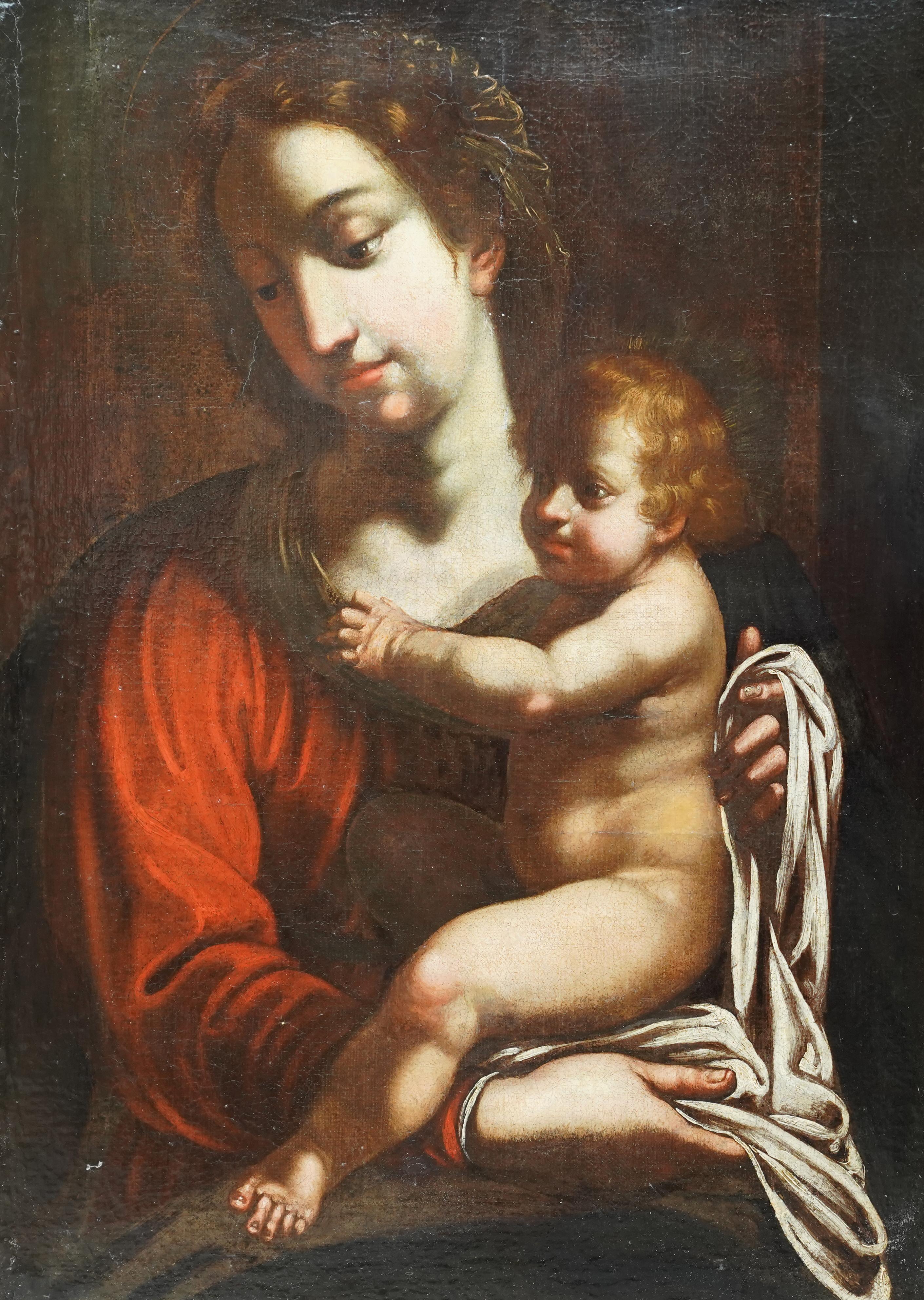 Madonna and Child- Italian Old Master religious art portrait oil painting - Painting by Bartolomeo Schedoni