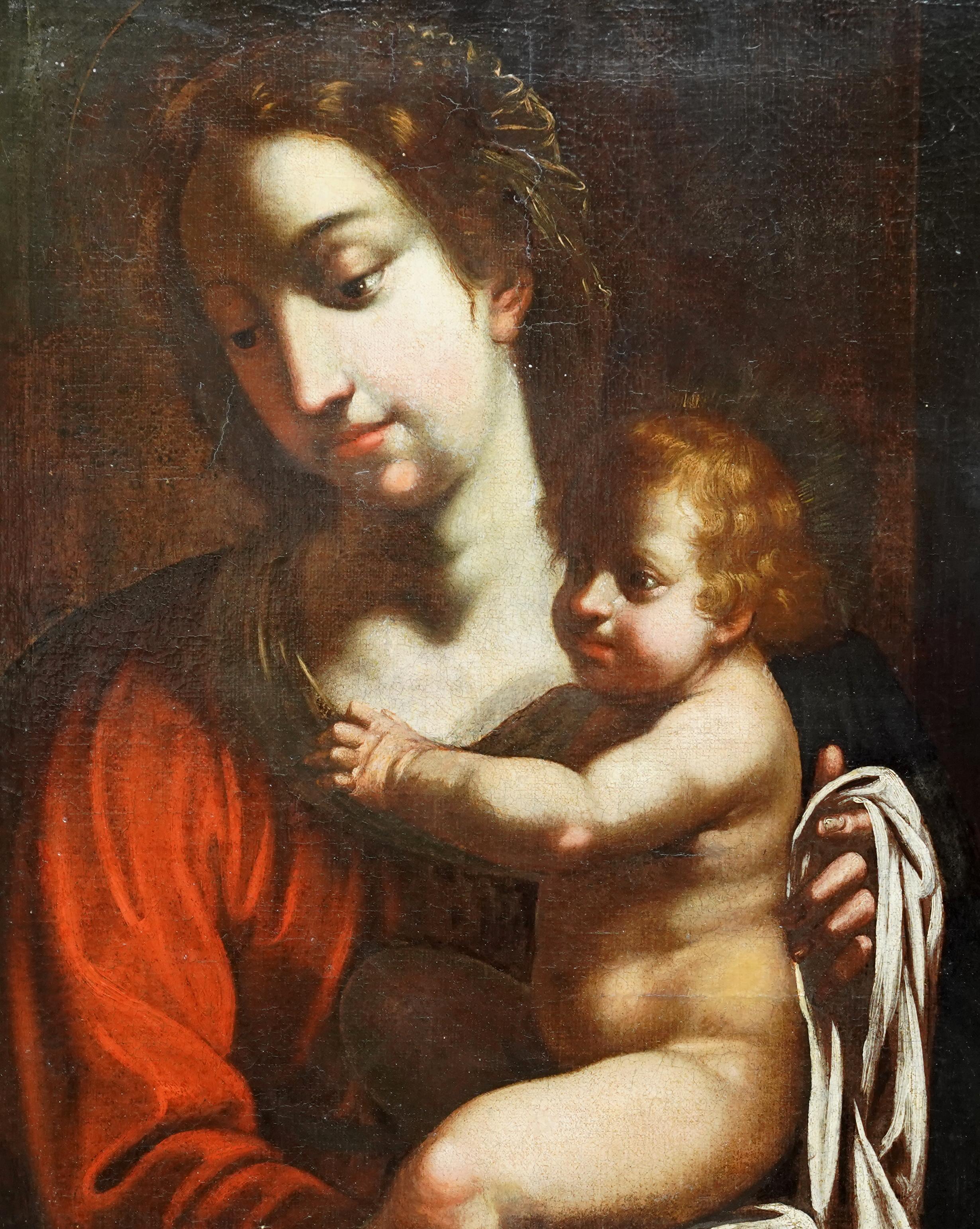 Madonna and Child- Italian Old Master religious art portrait oil painting - Old Masters Painting by Bartolomeo Schedoni