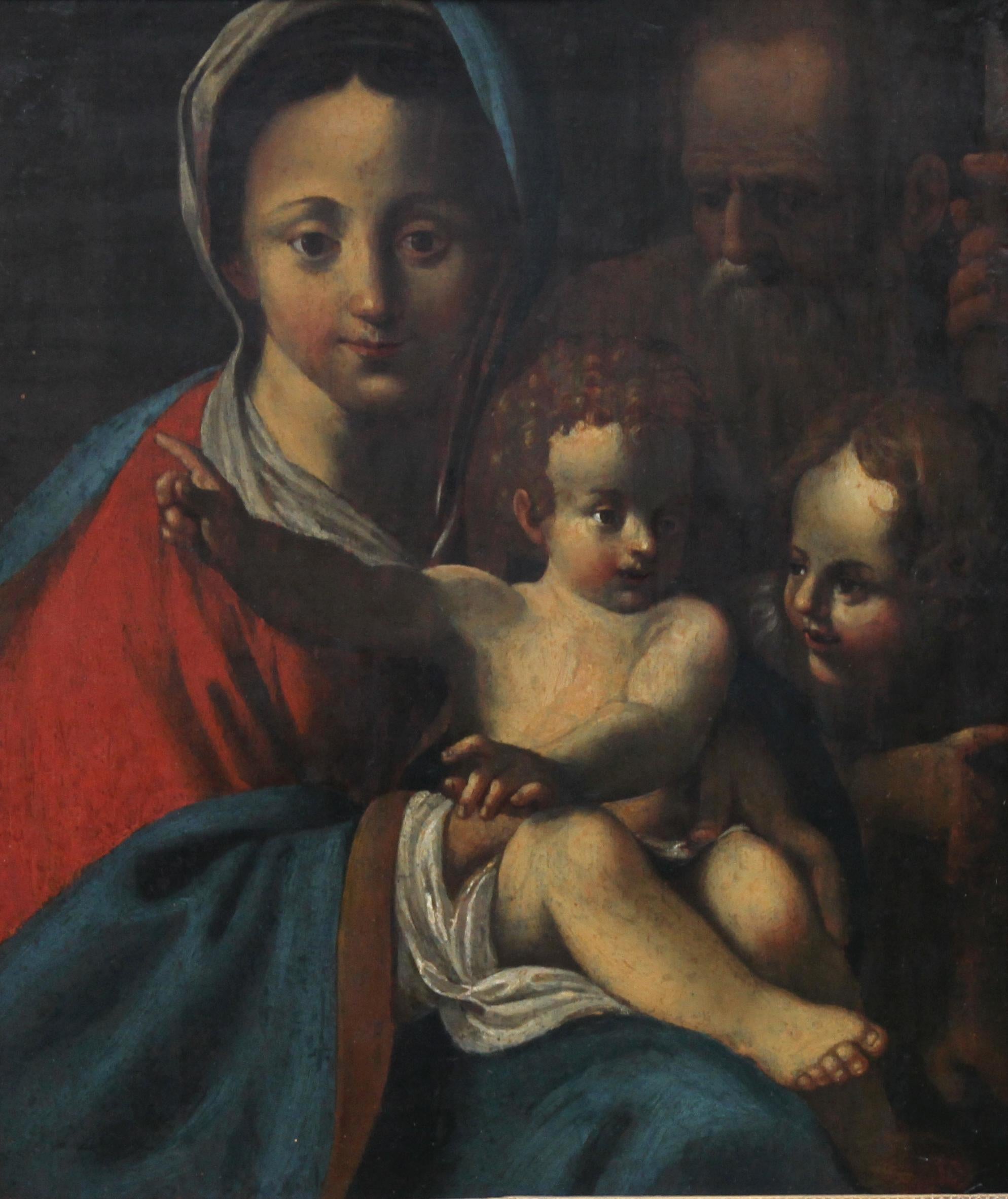 The Holy Family- Italian religious 17thC Old Master oil painting San Giovannino  3